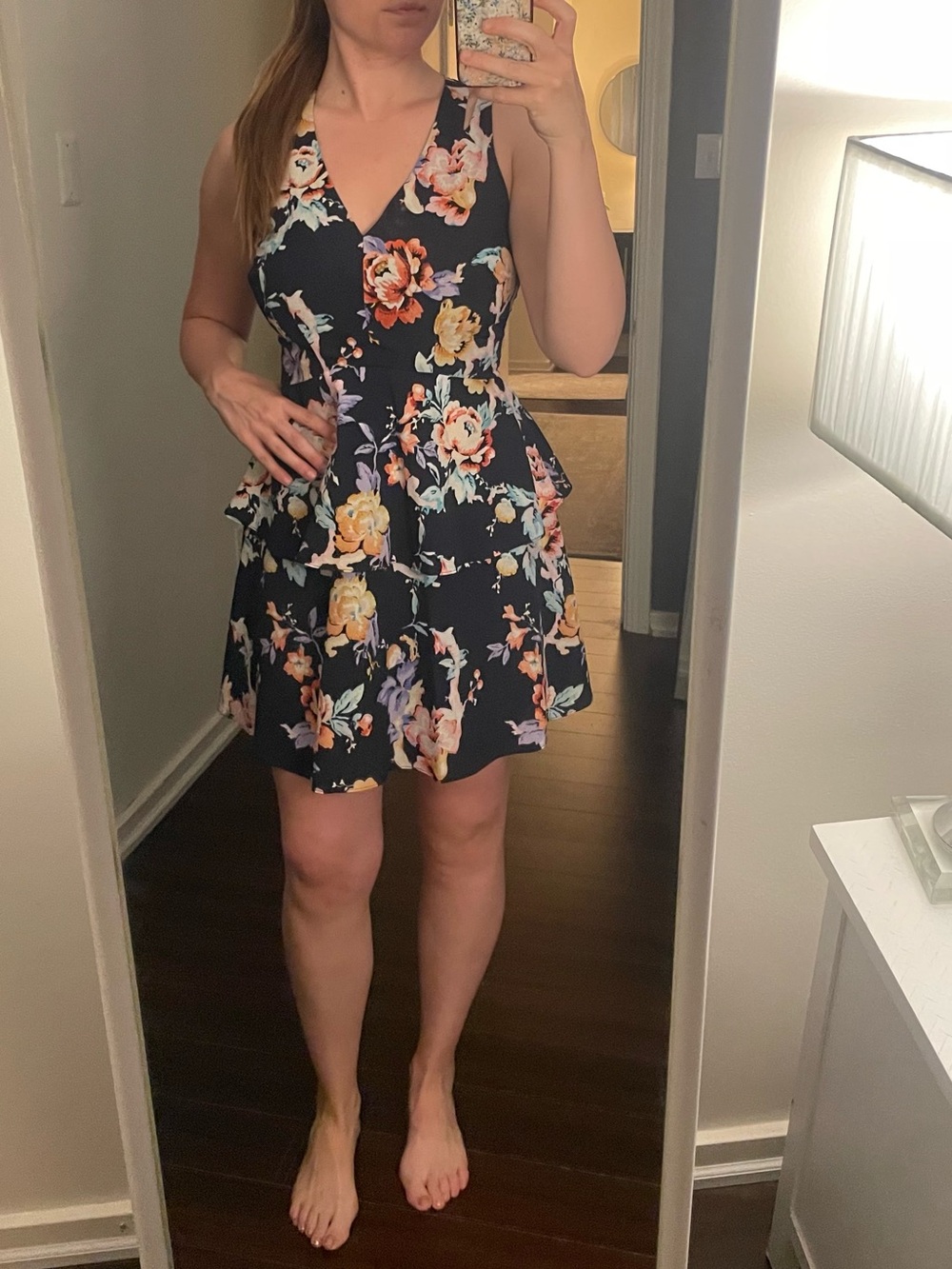 Adelyn Rae Navy Floral V-Neck Mini Dress